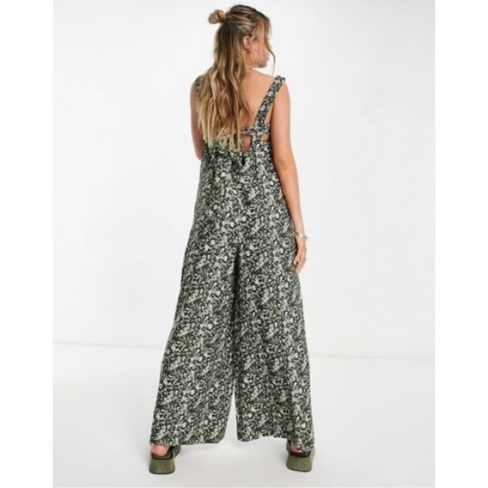 Topshop Olive Patterned Linen Jumpsuit